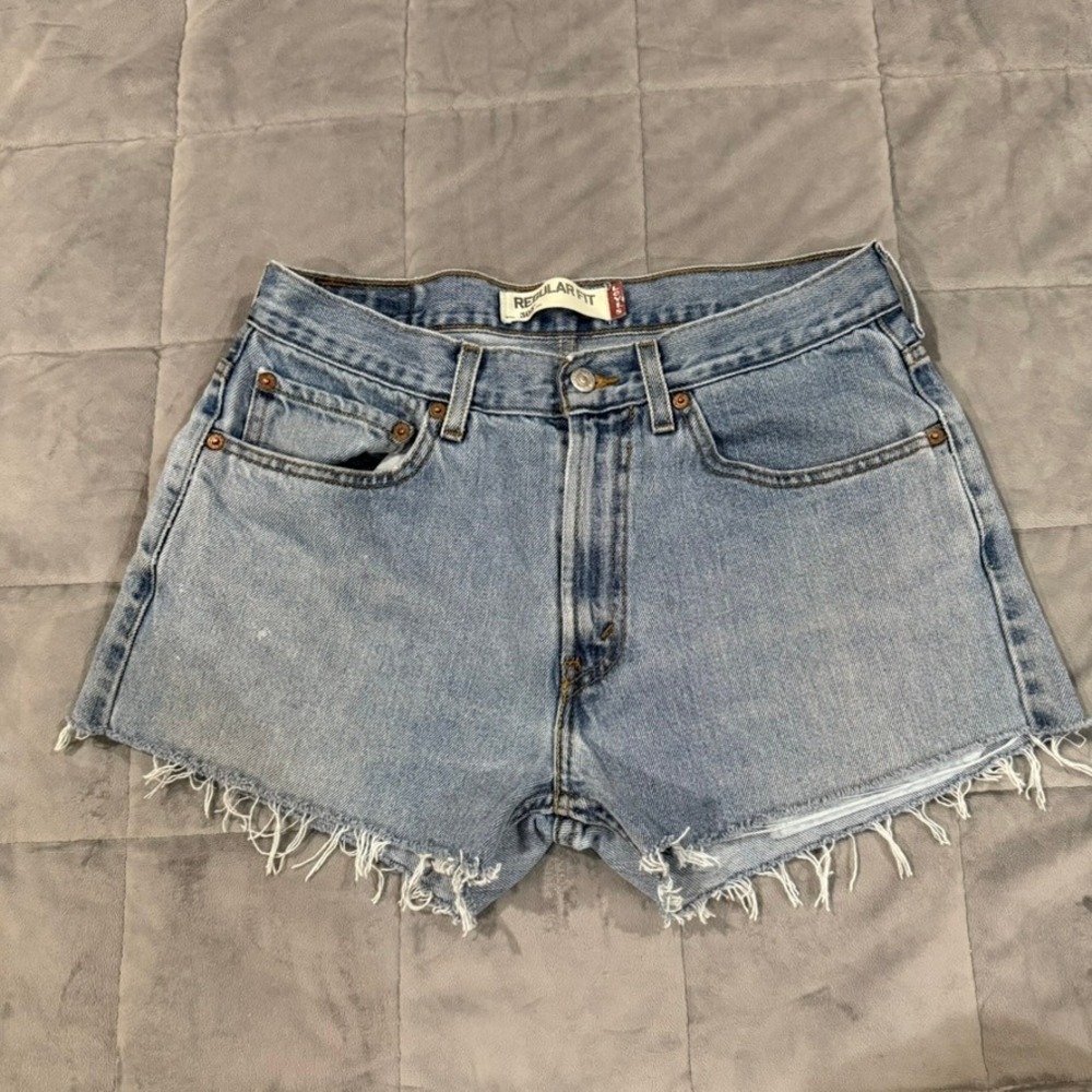 Levi's 505 Denim Shorts Women 33 Light Wash Cut Off Frayed Regular Fit Festival
